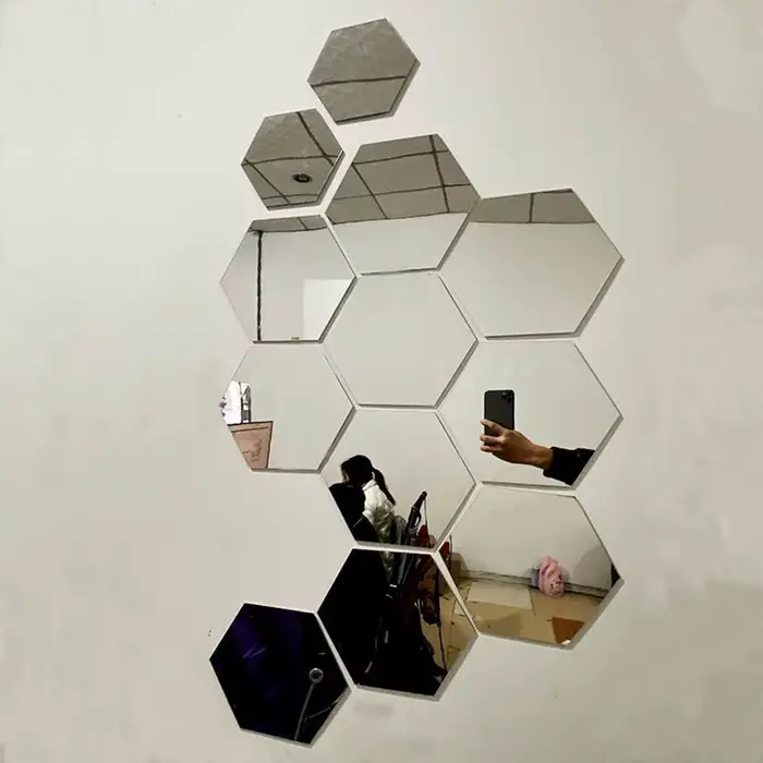 Autocollant mural miroir hexagonal 3D