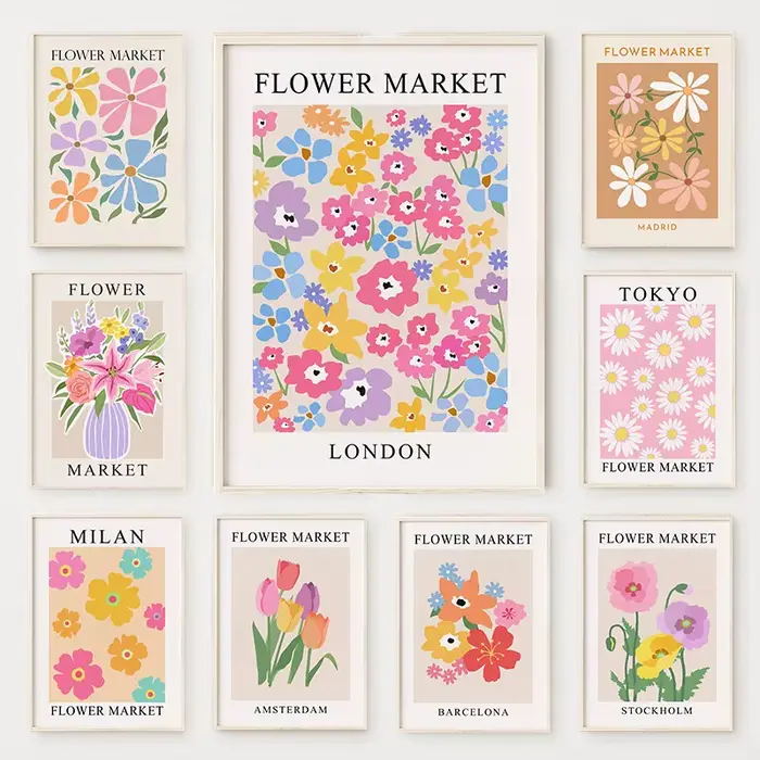 Affiche de ville de marché de fleurs florales abstraites
