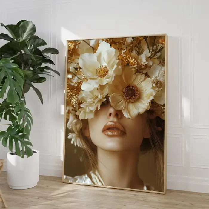 Affiche de femme victorienne avec couronne de fleurs