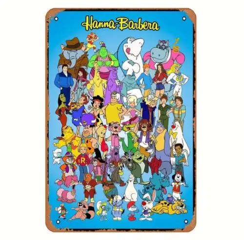 Affiche vidéo Vintage des années 80, HANNA BARBERA, signe en étain métallique 12x8 pouces
