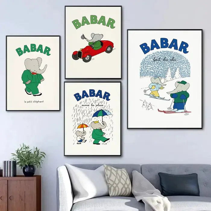 Babar Elephant – affiche rétro de la famille d'éléphants