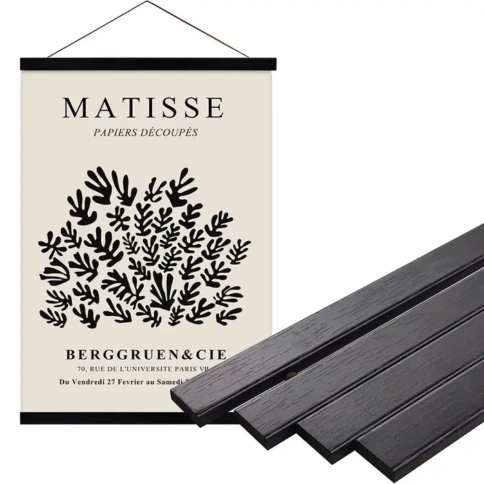Cadre d'affiche magnétique en pin de teck noir, 70cm 80cm 90cm, cintre en bois pour peinture, suppor