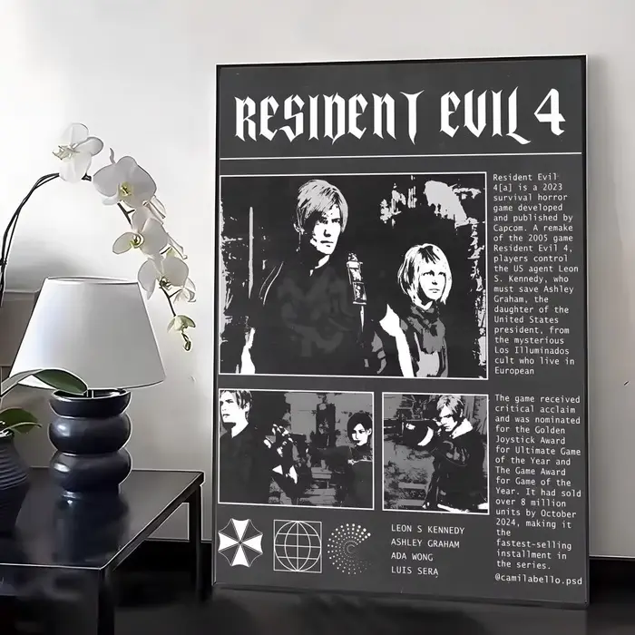 Affiche d'exposition de calligraphie et de peinture rétro Resident Evil 4, photo, peinture à l'huile
