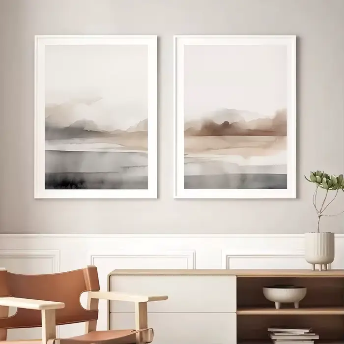 Affiche minimaliste de paysage neutre aquarelle scandinave