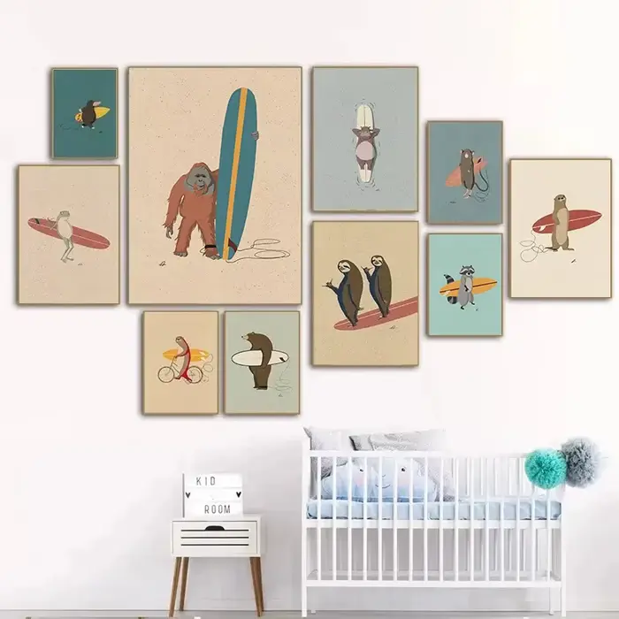 Affiches d'animaux de surf amusants