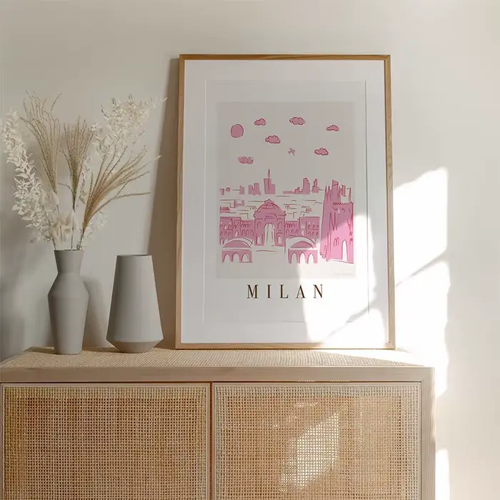 Skyline City Landscape Poster, Line Abstract Pink Art Painting, Canvas Printing, Wall Decoration, Home Bedroom Decor
