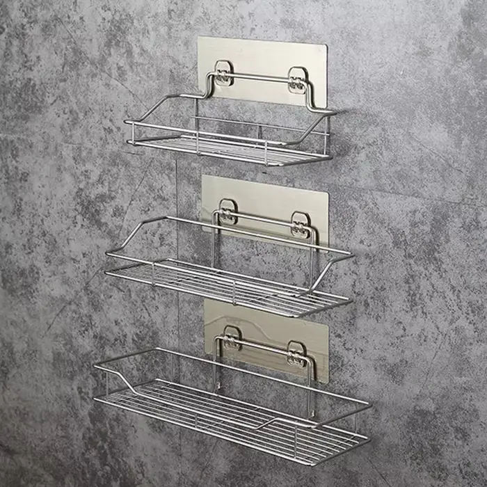 Étagère de rangement murale suspendue en acier inoxydable, sans poinçon, pour cuisine, salle de bain