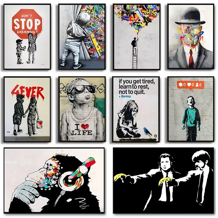 Banksy Street Graffiti toile peinture décorative, fille avec ballon, suivez vos rêves, affiche d'art de singe, impressions, décor mural de chambre