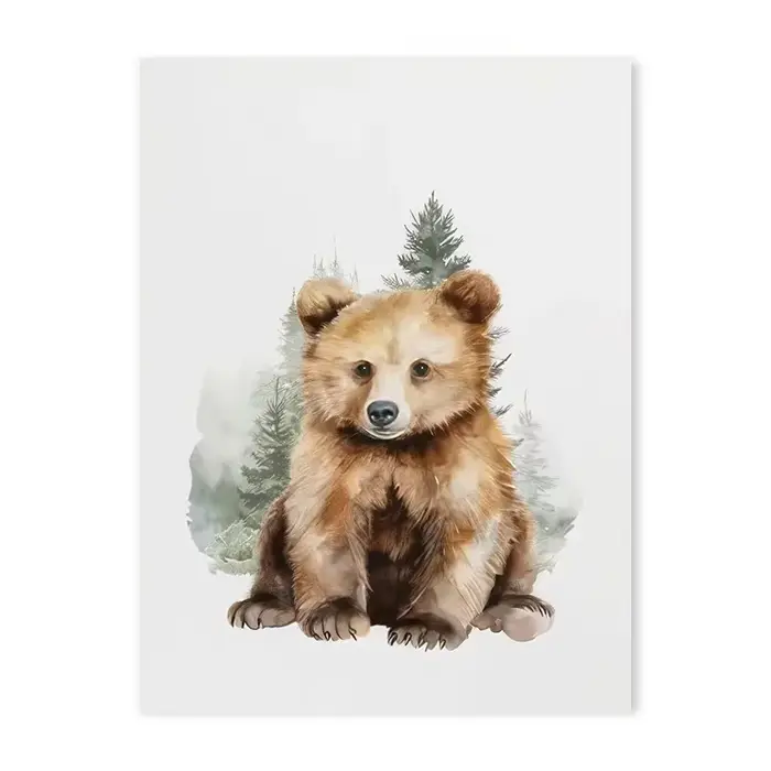 Impression sur toile d'animaux mignons de la forêt, peinture à l'aquarelle, affiches d'ours, de cerf