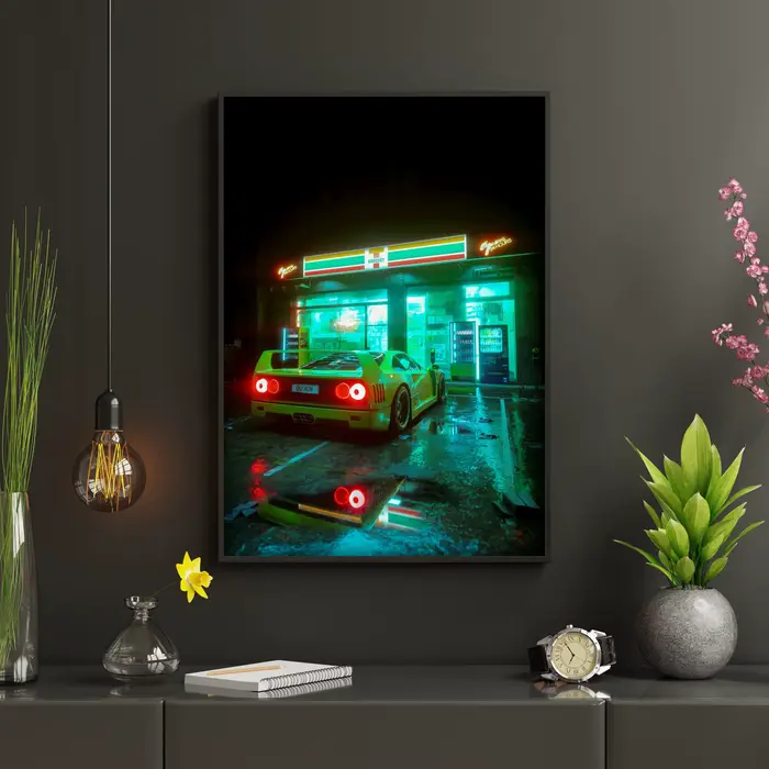 Neon Night City Paysage Affiches de voiture Cyberpunk rétro des années 80
