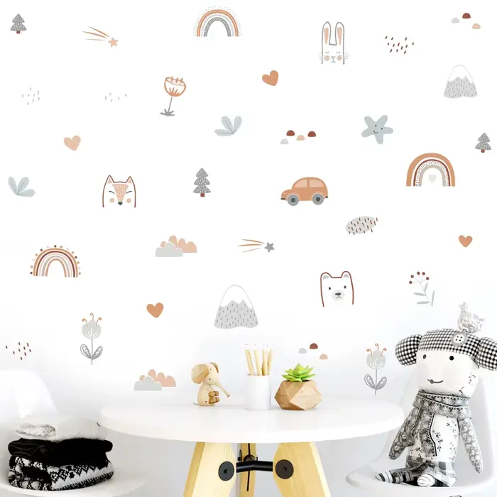 Dessin animé arc-en-ciel animaux visages étoile aquarelle autocollant mural vinyle amovible bricolage décalcomanies chambre d'enfants salon intérieur décor à la maison