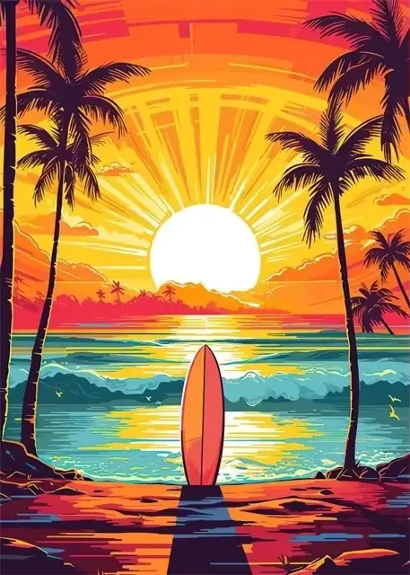 Affiches rétro Vintage Nature Bus sur la plage, imprimés, planche de Surf de voyage, coucher de sole