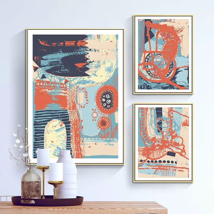 Peinture sur toile abstraite rouge et bleue