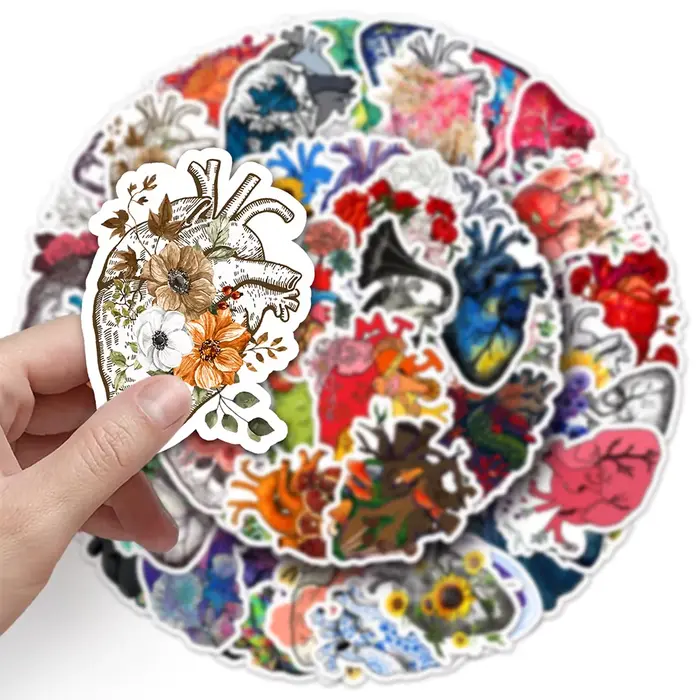 Lot de 10/30/50 Pièces d'Autocollants Imperméables en Forme de Cœur, Dessin Animé, Graffiti, Décoration Créative Personnalisée, Tasse d'Eau, Étui de Téléphone, Planche à Roulettes