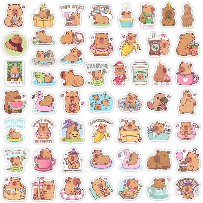 Autocollant Capybara de dessin animé mignon