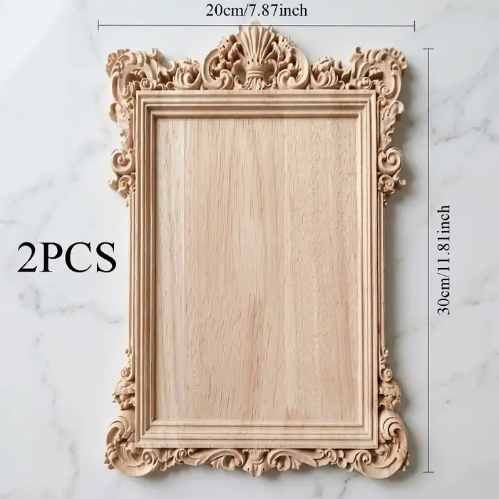 2 cadres photo vintage en bois sculpté, décoration murale en bois non peint, design intemporel sculp