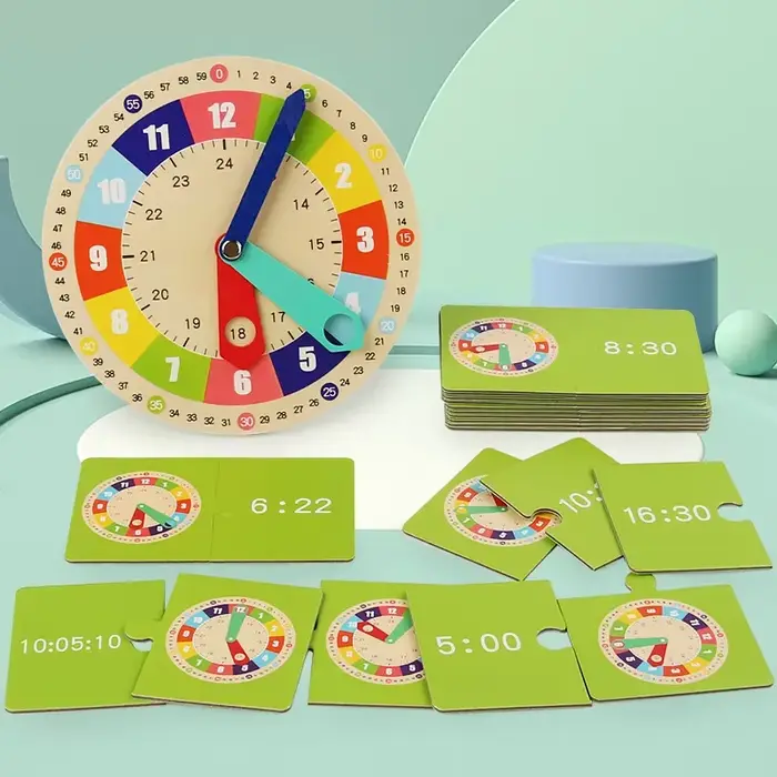 Horloge en bois modèle aide pédagogique horloges d'apprentissage avec cartes jouet de maternelle pour jeu Interaction temps Cognition