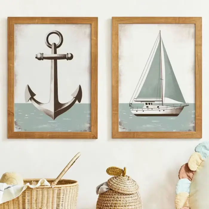Affiche nautique de voilier de phare de mouette Vintage