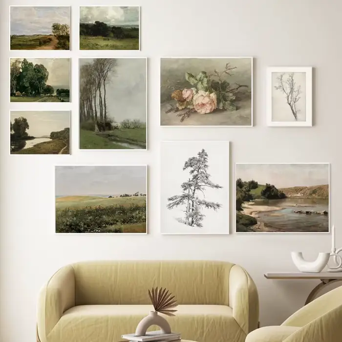 Affiches et imprimés de peinture à l'huile de paysage de ferme Vintage