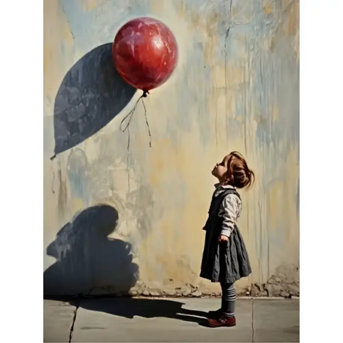 Affiche et imprimés de petite fille charmante avec ballon rouge, peinture sur toile, tableau d'art m