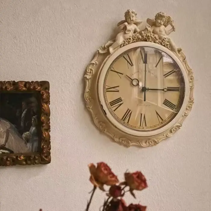 Horloge murale rétro européenne, décoration de salon, classique américain, nostalgique, restaurant, ange, ornements, cadeau