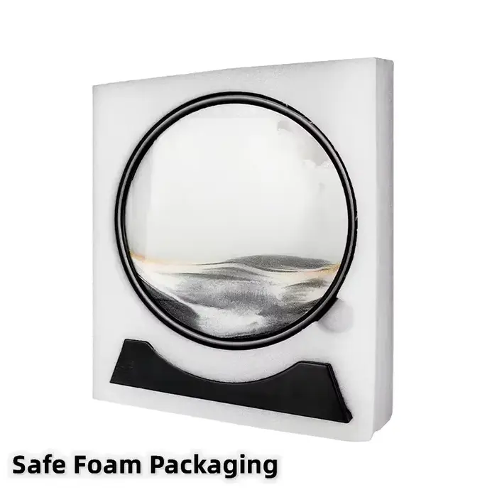 Tableau d'art en sable mouvant 3D rond en verre