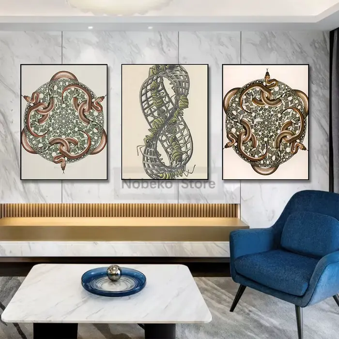 Affiche de peinture sur toile abstraite pour la décoration de la maison, poster mural avec poisson de la région de distribution, Maurits, anscher Escher, gérer l'art de la chambre