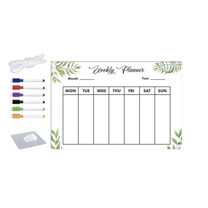 Tableau de messages effaçable avec 6 stylos, tableau de messages en acrylique, calendrier de réfrigé