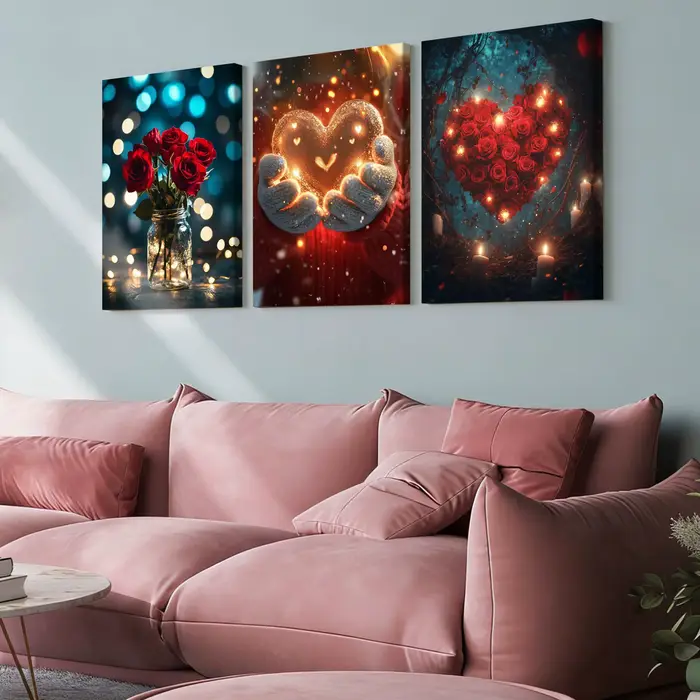 Impressions sur toile HD LumenAether, Art mural modulaire, Affiche amoureux encadrée, Décoration int