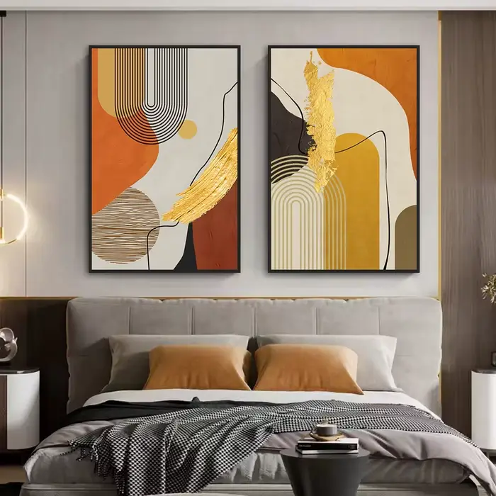 Toile de peinture de ligne abstraite de luxe dorée
