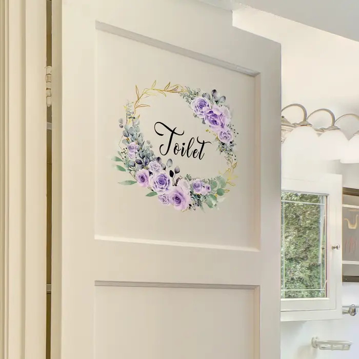 Autocollants muraux de porte de toilette en forme de fleur