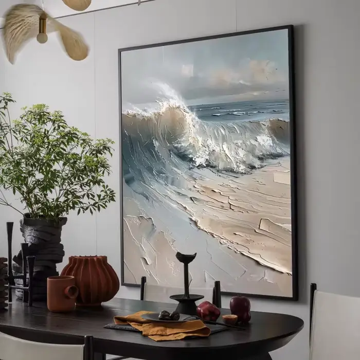 Toile de mur de peinture à l'huile de paysage de vague de mer naturelle