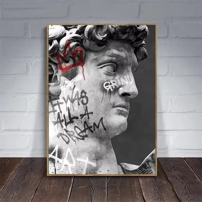 1 peinture sur toile, statue de David