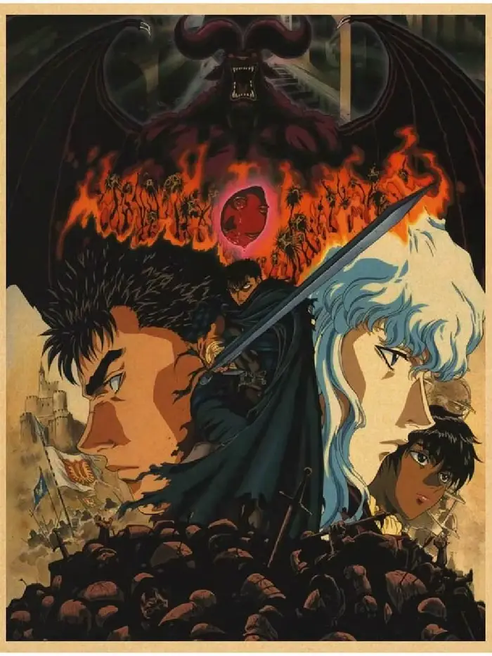 Affiches de dessin animé Berserk, imprimés graphiques en papier Kraft, autocollants muraux, décoration de la maison, peinture, décor d'anime