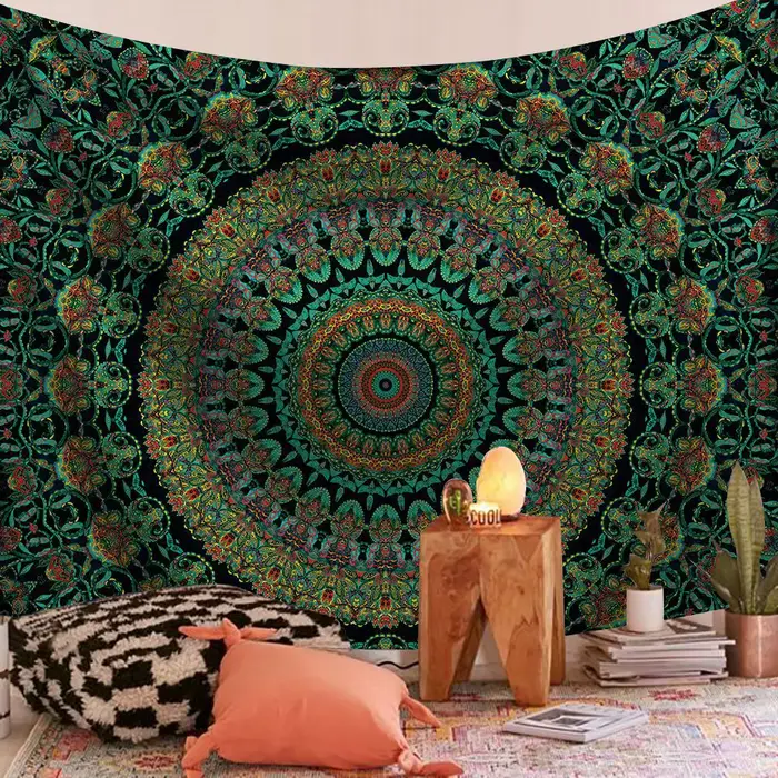 Tapisserie murale suspendue Mandala indien, style Boho, en tissu, psychédélique, Hippie, bohémien, d