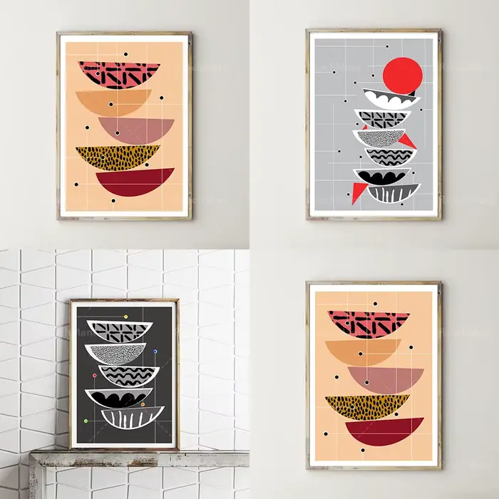 Art mural gris clair blanc noir rouge