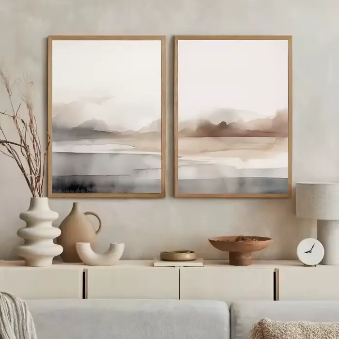 Affiche minimaliste de paysage neutre aquarelle scandinave