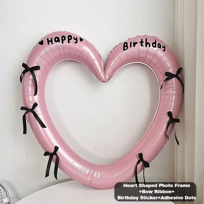 Cadre Photo en forme de cœur joyeux anniversaire, ballon avec autocollants à nœud papillon, accessoi