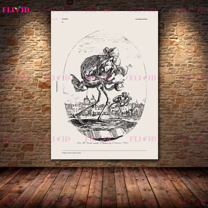 Peinture sur toile vintage gravée « Danse de la mort », art mural antique baroque Memento Mori, anci