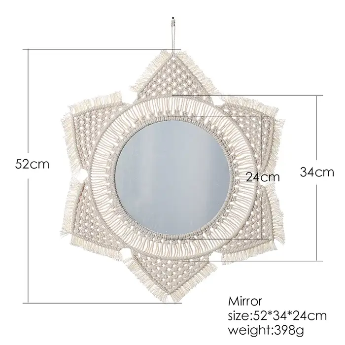 Grands miroirs muraux ronds en macramé, décoration pour la maison, style Boho, pour le salon et la chambre à coucher