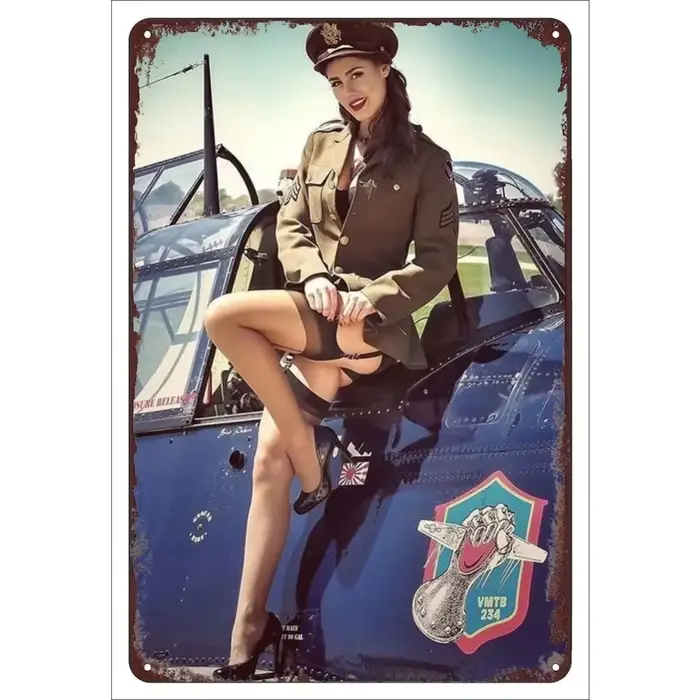 Affiche en métal de fille Pinup militaire Vintage-avion de chasse Sexy