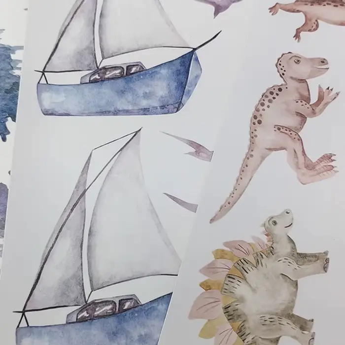 Autocollants muraux de voilier aquarelle