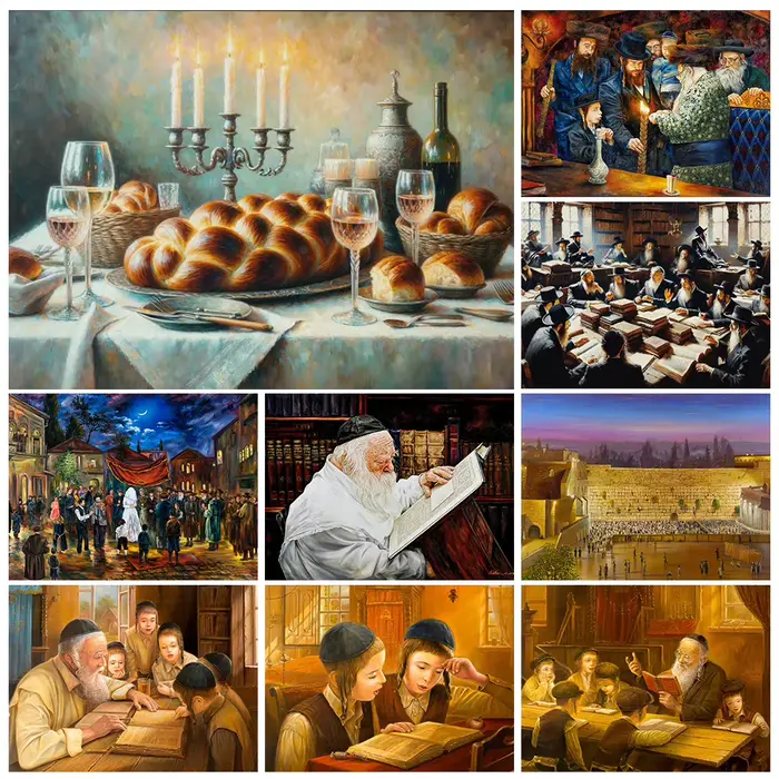 Famille juive 5D diamant peinture la joie d'apprentissage dans une ville