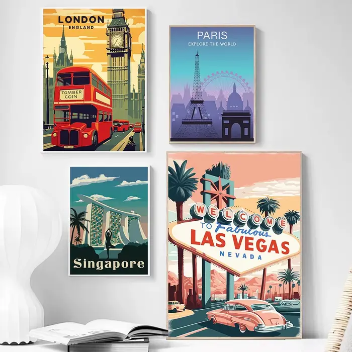 Affiches de scène de rue de paysage urbain rétro vibrant