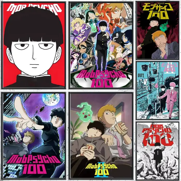 Anime populaire M-MobS P-PsychoS 100 Affiche HD Art mural auto-adhésif étanche – Utilisation multi-scènes