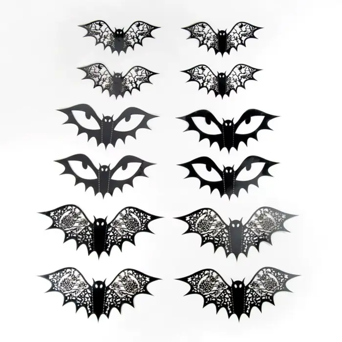 Autocollant de chauve-souris 3D noir, 12 pièces, décoration de chambre, autocollant mural de chauve-