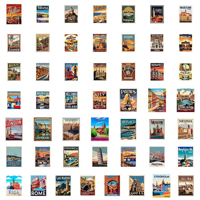 10/50Pcs Vintage Européen Voyage Autocollants Ville Landmark Bâtiments Affiche