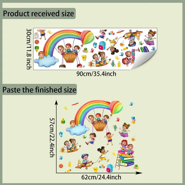 Dessin animé enfants jouent jeu arc-en-ciel autocollant mural auto-adhésif école salle de classe