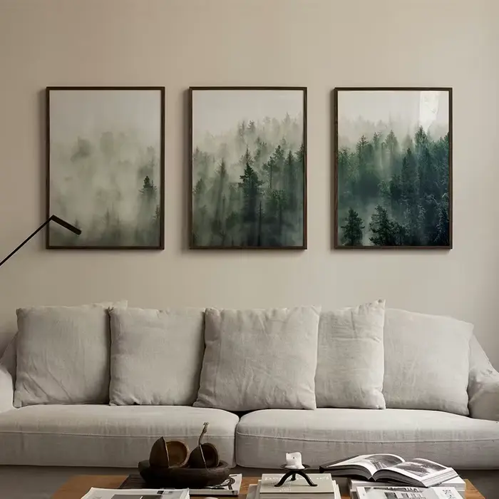 Affiche murale imprimée abstraite de montagne vert sauge
