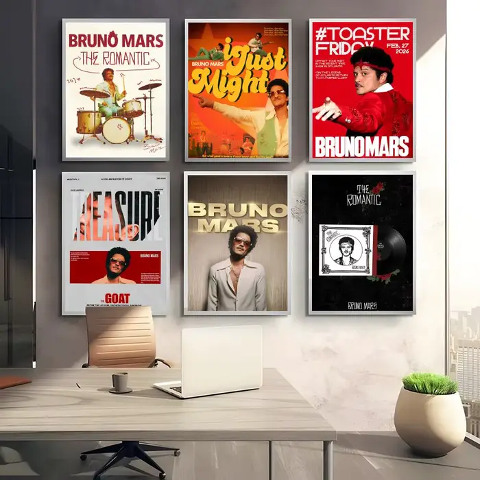 Affiche de l'album The Romantic du chanteur Bruno Mars, décoration autocollante pour chambre à coucher, salon, bureau et plus encore + cadeau parfait